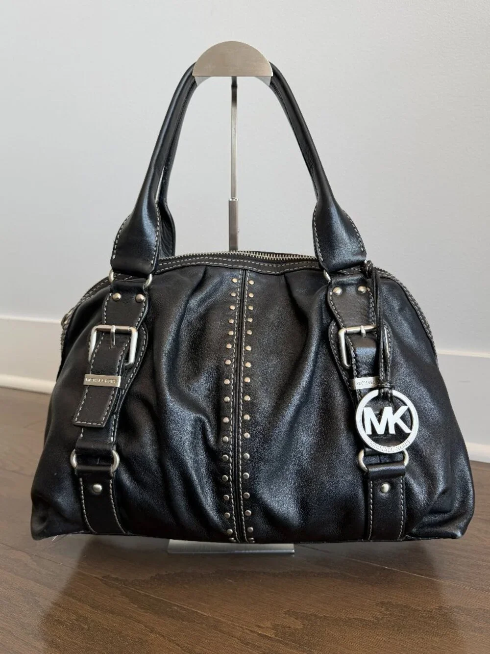 Michael Kors Astor Large Studded Black Satchel